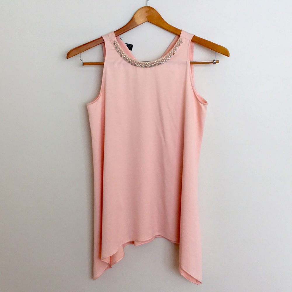 Alfani Sleeveless Pearl And Rhinestone Top